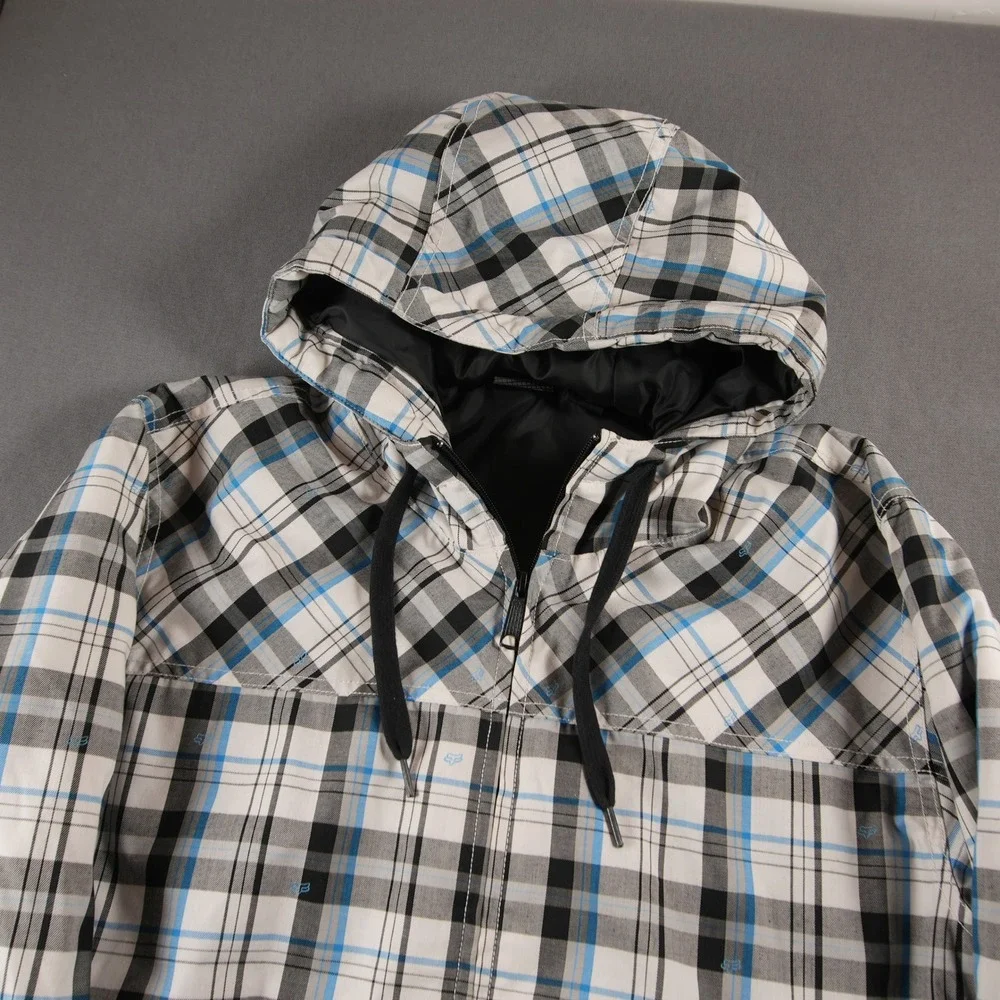 VTG Y2K Fox Racing Plaid Skate BMX Hooded Insulated Men Jacket L Snow Sport Snow